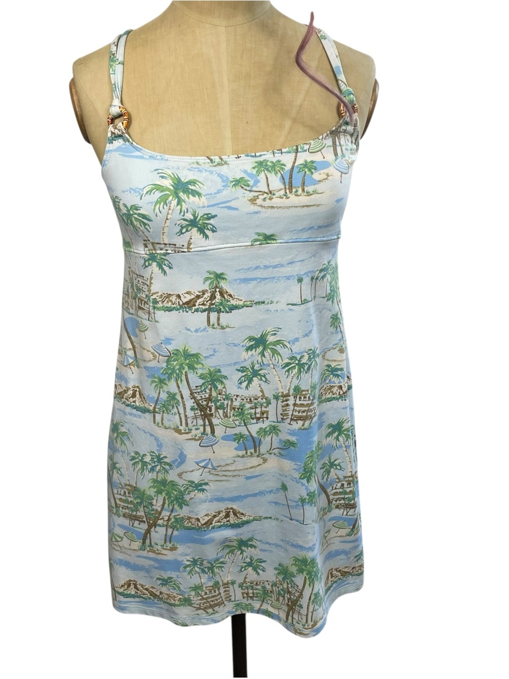 Vintage Rampage Tropical Palm Tree Print Mini Dress Y2K Beach Cami M